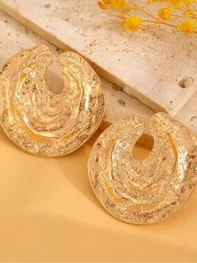 Anthropologie Hammered Gold Crescent Hoop Earrings